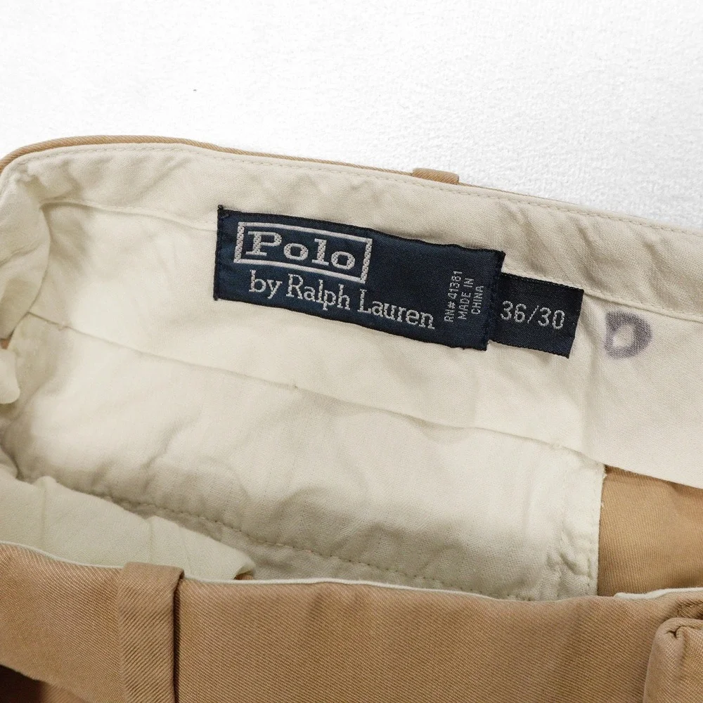 POLO RALPH LAUREN Men's Size 36x26 Khaki Silk Cotton Blend Flat Front Dress Pant